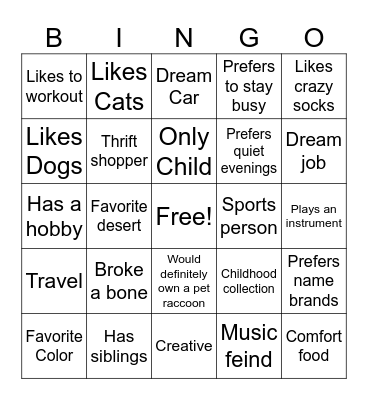 Getting to know you Bingo Card