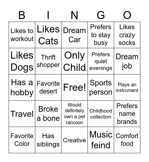 Getting to know you Bingo Card