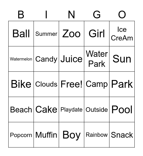 Summer Bingo Card
