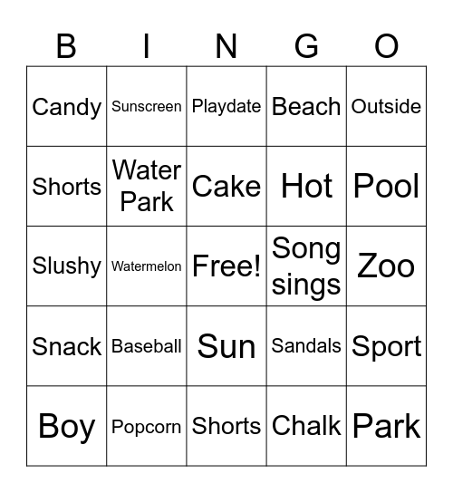 Summer Bingo Card