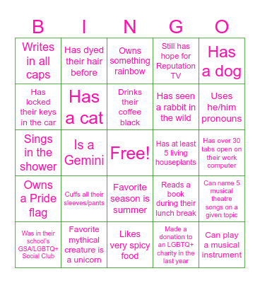 Pride 2025 v2 Bingo Card