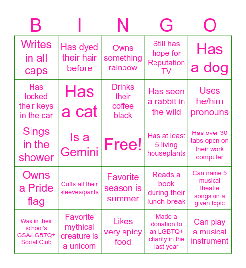Pride 2025 v2 Bingo Card