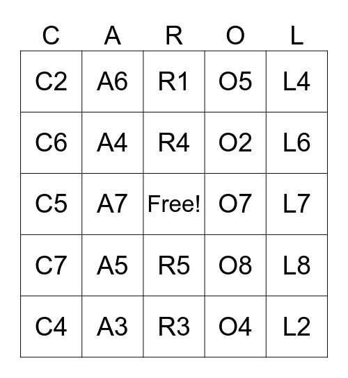 Carol's Birthday Bash Bingo Card