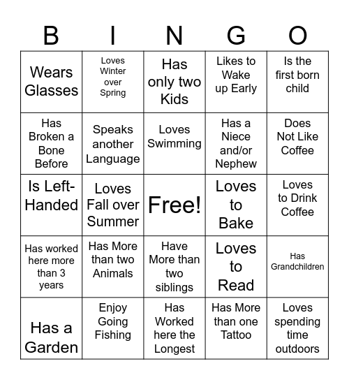 Find The Co-worker Bingo Card