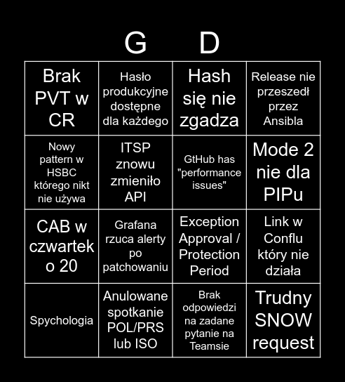 GD Bingo Card