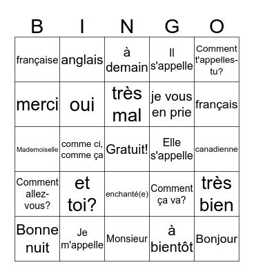 Getting to Know You (6th grade) Bingo Card