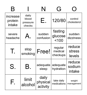 Stroke Bingo Card