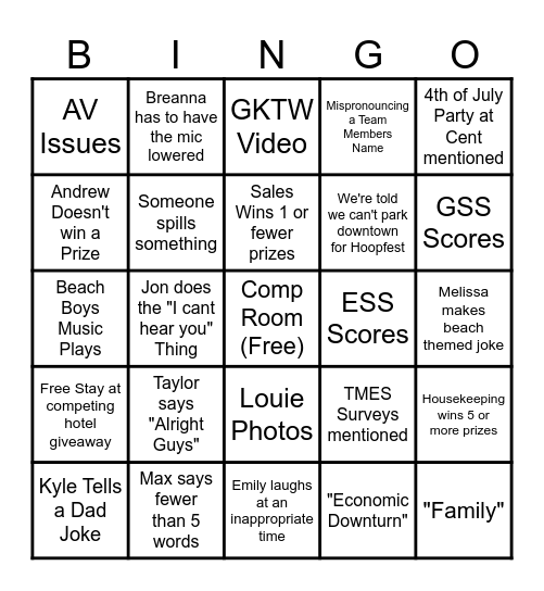 Davenport All Teams Meeting Bingo Card