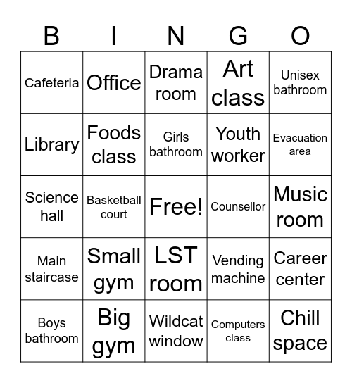 High School Tour Bingo Card