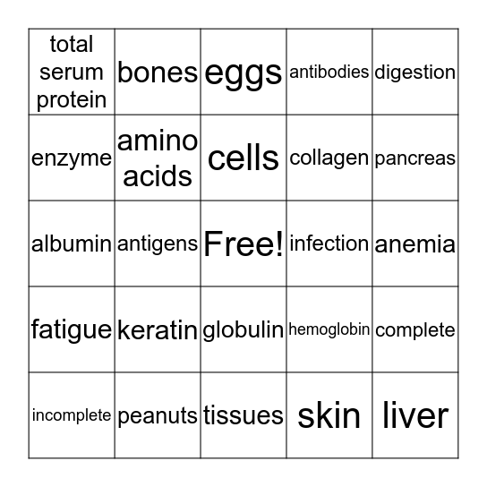 Are you an Expert on Protein? Bingo Card