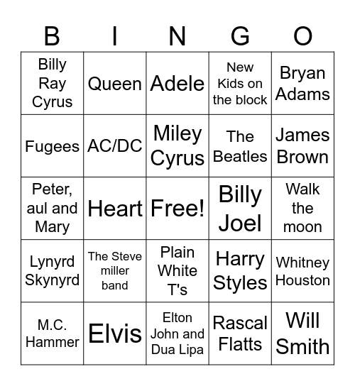 Artist Bingo Card