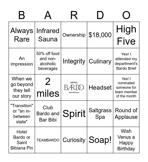 Rally Bingo Card