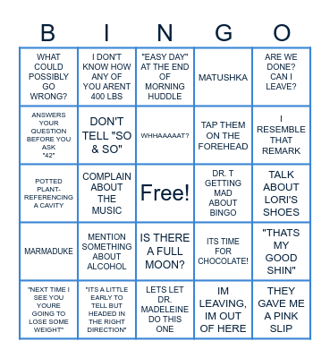 DR. Ts' LINGO BINGO Card
