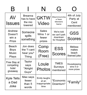 Davenport All Teams Meeting Bingo Card