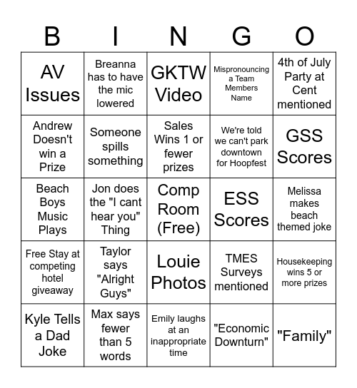 Davenport All Teams Meeting Bingo Card