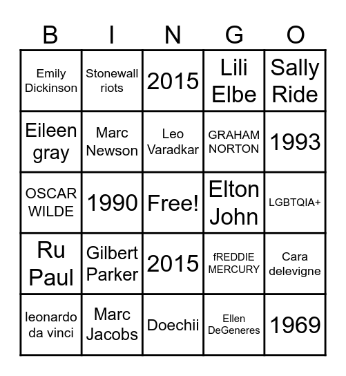 PRIDE Yessss Bingo Card