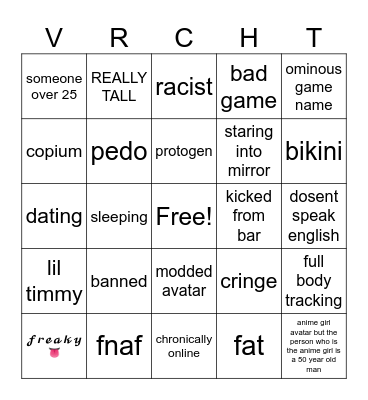 vr chat bingo Card