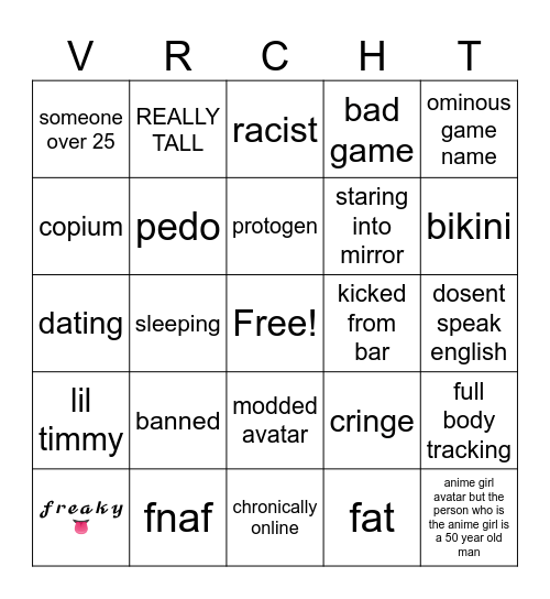 vr chat bingo Card