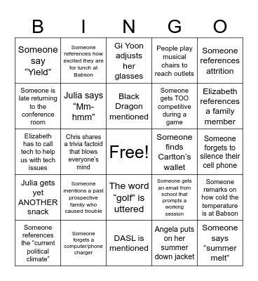 Admission Office Bingo Card