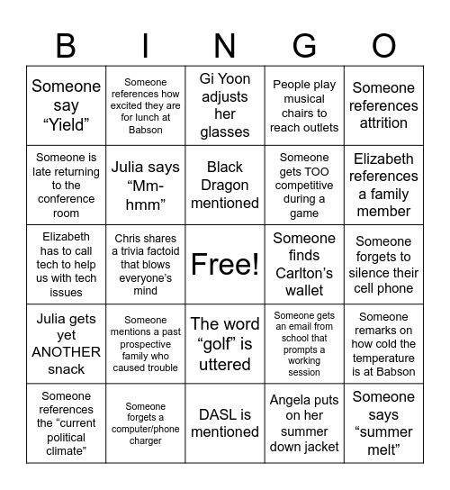 Admission Office Bingo Card