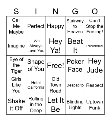 SINGO Bingo Card