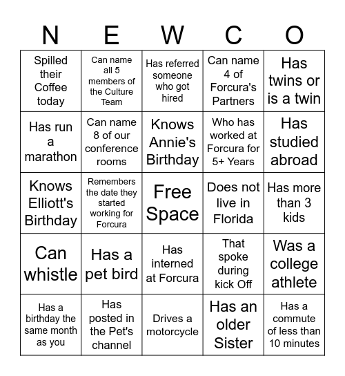 Find Someone Who... Bingo Card