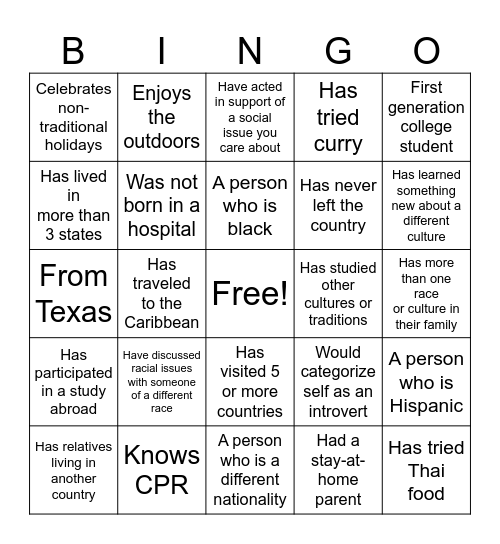 DEI BINGO Card
