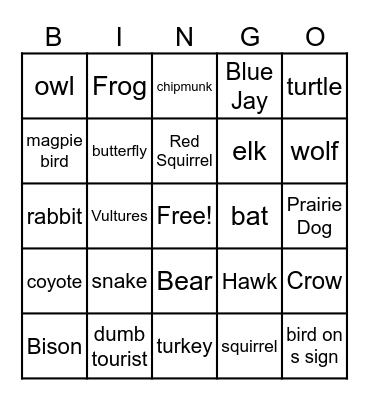 Out West Nature Bingo Card