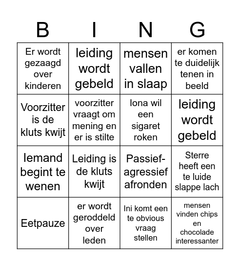 Vergaderbingo Card