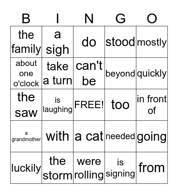 English Grammar Bingo Card