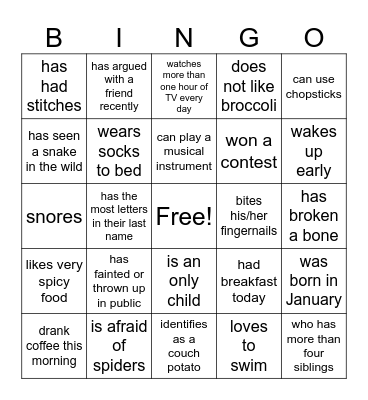 Human Bingo Card
