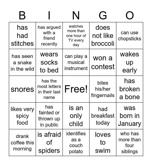 Human Bingo Card