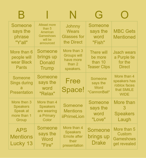 EXTREME Gameshow Direct '25 BINGO Card