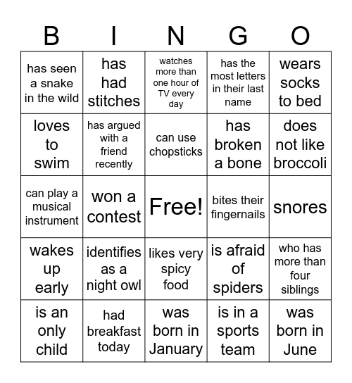 Human Bingo Card