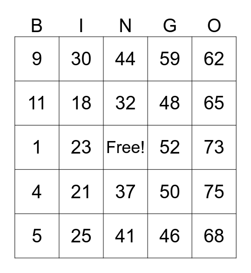 Howard Johnson Bingo Card