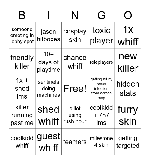 forsaken bingo Card