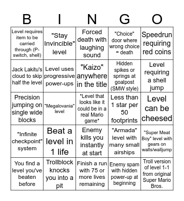 100 Mario Maker Super Expert Bingo Card
