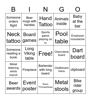 Bar Crawl Bingo Card
