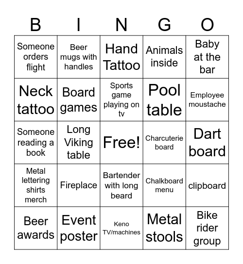 Bar Crawl Bingo Card