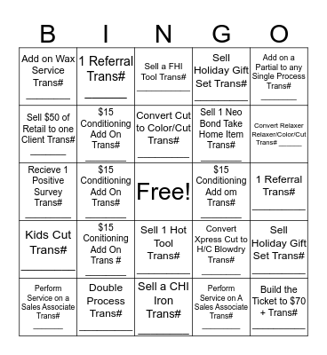 SALON  Bingo Card