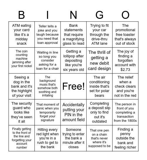 Trustco Bank Bingo Card