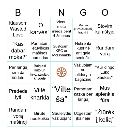 Važiavimo mašina Bingo Card
