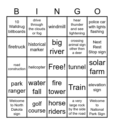 Look outside the car window Bingo Card