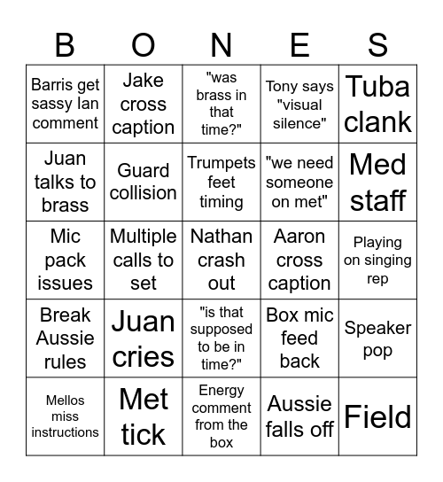 Ensemble Bingo Card
