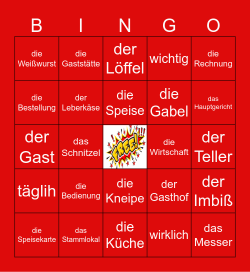 IM RESTAURANT Bingo Card