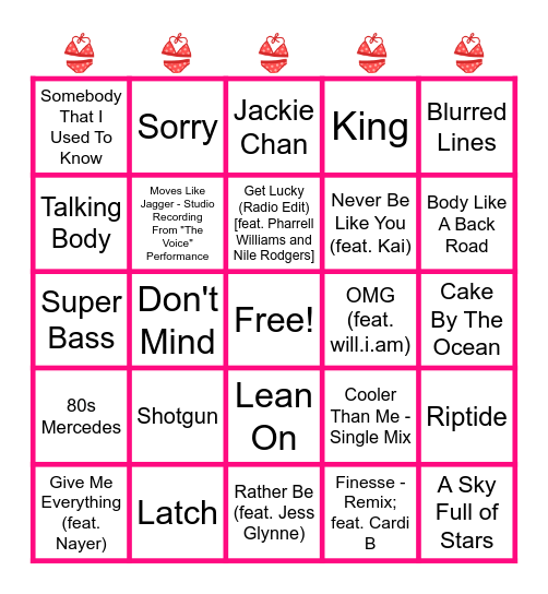 2010s Summer Hits Bingo Card