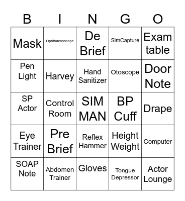 SIMS Lab Bingo Card