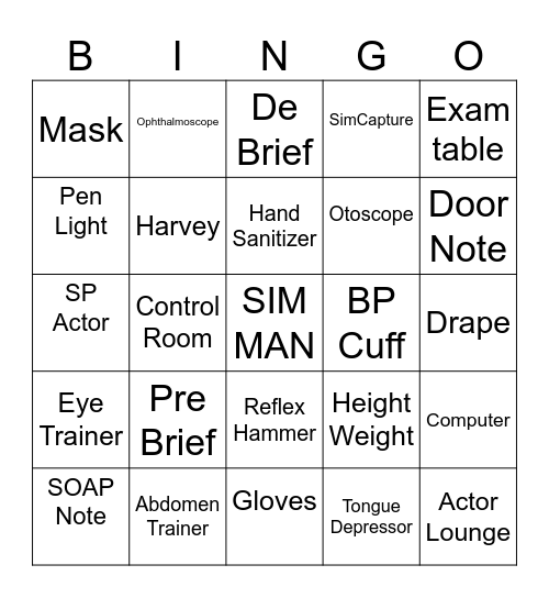 SIMS Lab Bingo Card