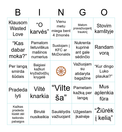 Važiavimo mašina Bingo Card