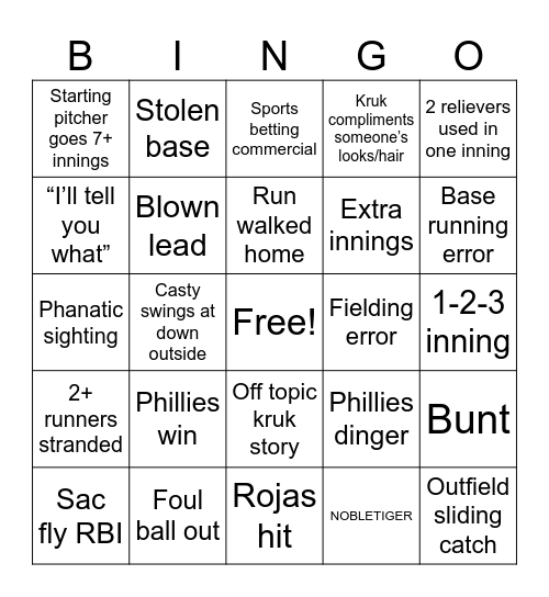 Phillies 2024 Bingo Card